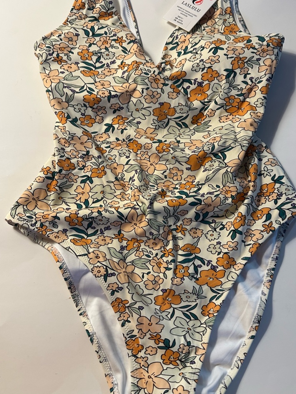 lululemon athletica Floral V-Neck Bodysuit in Cream and Orange - Picture 5 of 5